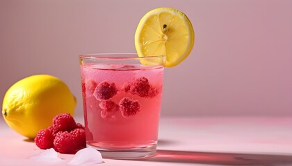 Canvas Print - Refreshing pink lemonade with a twist of red fruit juice, featuring vibrant raspberry and strawberry flavors