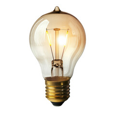 Vintage light bulb is glowing, illuminating the white background