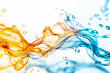 Poster - This vibrant wallpaper showcases flowing waves in orange and blue, interspersed with bubbles, creating a lively and dynamic artistic effect suitable for modern backgrounds