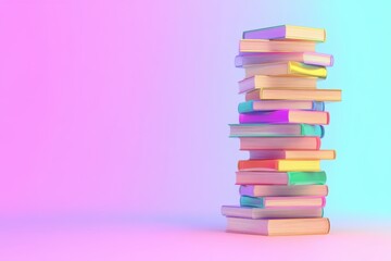 Colorful stack of books on pastel background