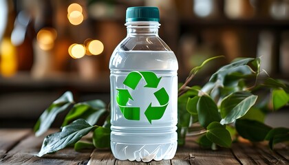 Wall Mural - Recycling Symbol on Plastic Bottle Indicating PET Packaging Prepared for Reuse