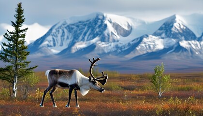 Wall Mural - Caribou Amidst Vibrant Summer Landscape of Denali National Park