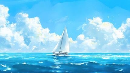 Wall Mural - majestic sailboat gliding through serene blue ocean panoramic seascape illustration