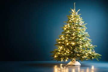 Wall Mural - sparkling illuminated christmas tree on blue background