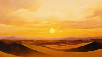 Canvas Print - majestic sunset over vast desert landscape golden sky and silhouetted dunes oil painting