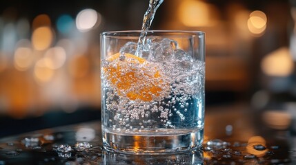 Refreshing Water Being Poured into a Glass for Health and Hydration Imagery