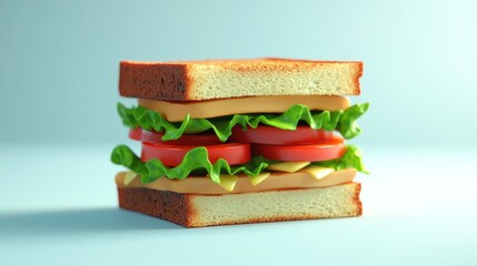 Wall Mural - A colorful sandwich with layers of lettuce, tomato, and cheese between two slices of bread.