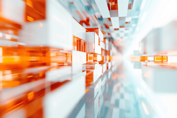 Poster - This wallpaper features an array of translucent orange and white blocks interspersed in a futuristic pattern, creating a visually striking and modern digital backdrop