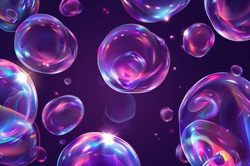 Poster - Abstract pink and blue shapes on a purple background, they float like soap bubbles