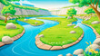 © Natallia - anime landscape. Verdant Meadows, Serene River, and Majestic Mountains