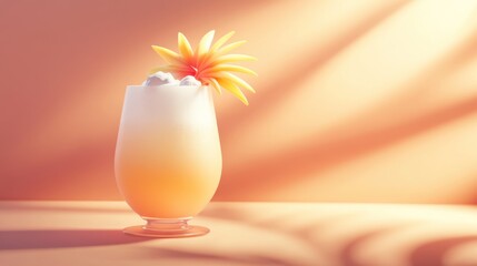 Sticker - A refreshing tropical drink garnished with a flower, set against a soft, warm backdrop.