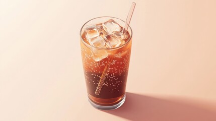 Poster - A refreshing beverage with ice in a glass, set against a soft background.