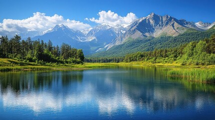 Wall Mural - Serene Mountain Lake Reflection