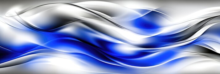 Wall Mural - Abstract blue white black background with wavy smooth lines. Panorama, panoramic banner
