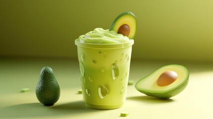 Poster - A refreshing green dessert in a cup, topped with avocado slices.