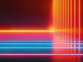 Poster - Vibrant neon lights create a mesmerizing atmosphere, highlighting a modern, futuristic landscape full of color and energy.