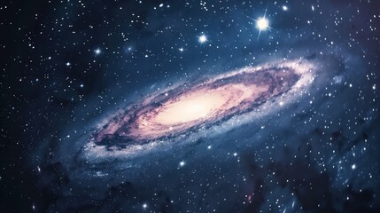 Wall Mural - spiral galaxy with bright core surrounded by stars. outer space and cosmos photography.
