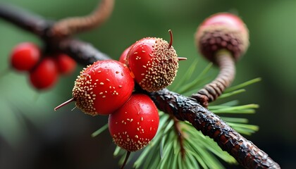 Canvas Print - vivid display of poisonous red yew berries amidst lush greenery