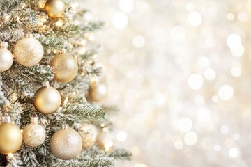 Wall Mural - glistening christmas tree with golden ornaments on sparkling background