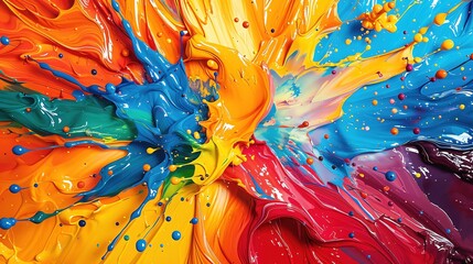 Poster - Vibrant splash of paint showcasing a beautiful mix of colors creating an artistic and dynamic abstract backdrop.