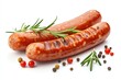 © Isuru - Tasty boiled sausage with tomato  rosemary and peppercorns on white background