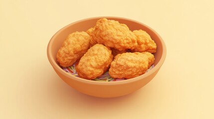 Sticker - A bowl filled with golden fried chicken pieces on a colorful base.