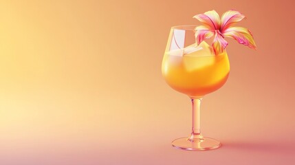 A vibrant cocktail glass with a tropical flower against a warm gradient background.