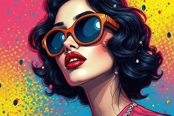 Canvas Print - Vibrant pop art portrait of stylish woman with sunglasses for modern decor.