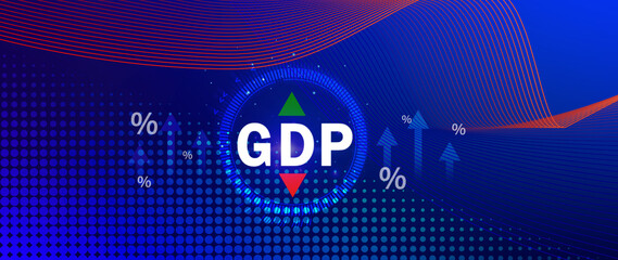 GDP business concept, GDP Gross Domestic Product Gross Domestic Product GDP improvement concept, Arrow and charts, Business growth measure for size of economy compiled for country.