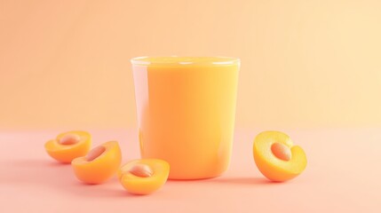 Wall Mural - A vibrant yellow cup with sliced apricots on a soft pastel background.