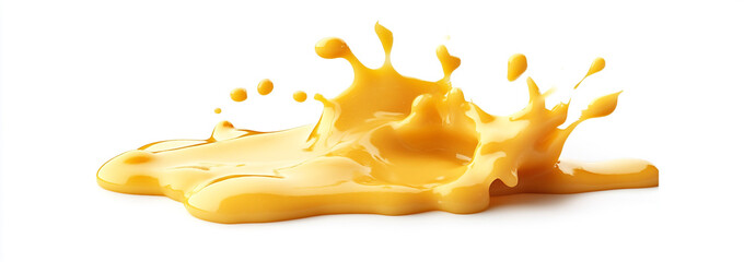 Melted cheese sauce splashed on a white background