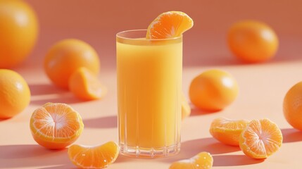 Canvas Print - A refreshing glass of orange juice surrounded by oranges and citrus segments.