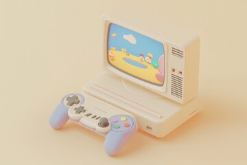 Canvas Print - A retro-style gaming console with a TV displaying a colorful game scene.