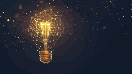 Poster - Low Poly Incandescent Lamp with Bright Light, Polygonal 3D Origami Design, Concept of Innovative Ideas and Creativity, Abstract Geometry Triangles on Dark Background