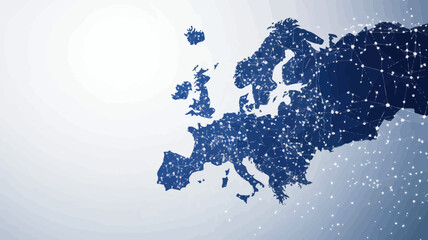 Poster - Minimalist Abstract Europe Map with Star Network - Celestial Digital Mesh Design Concept Vector Illustration