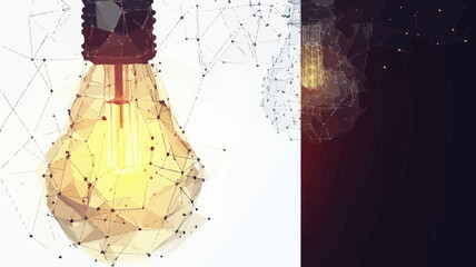 Poster - Abstract Polygonal Lamp Bulb with Geometric Triangle Light Connection Structure, Low Poly Vector Business Concept Background