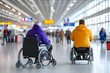 © Downloads - Diverse passengers with electric wheelchairs seamlessly transiting through a vibrant cinematic lit airport concourse showcasing a retro futuristic sci fi atmosphere with architectural influences