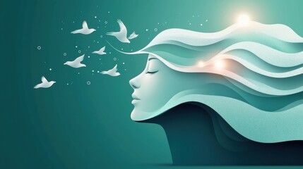 Poster - A stylized illustration of a person being bathed in soothing light, symbolizing healing and rejuvenation.