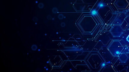 blue tech background featuring circuit lines and hexagons, vector design for business, technology, o