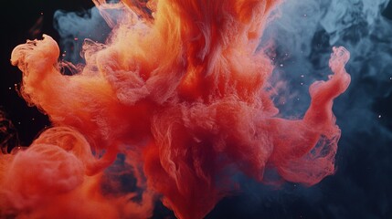 Poster - Vibrant orange and blue smoke swirling in a dynamic display against a dark backdrop, creating a captivating visual effect