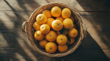 Basket of ripe oranges in natural light