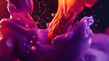 Poster - Colorful swirling liquid mixture creating dynamic patterns against a dark background with vibrant hues