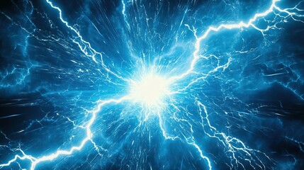 a brilliant display of blue lightning surges brightly across a dark night sky, capturing the force o