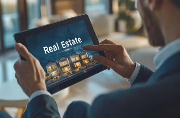 Wall Mural - a real estate agent is showing a tablet with the text 