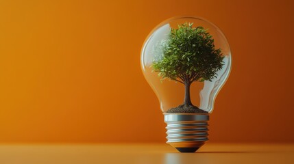 Poster - Tiny Oak Tree Inside a Modern Light Bulb Design