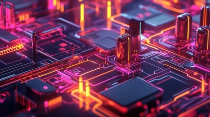 Poster - Colorful, intricate, and detailed illustration of an electrical circuit diagram showing interconnected components,