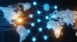 © HumblePride - Global Cryptocurrency Network: A futuristic illustration of a worldwide cryptocurrency network, depicted as glowing nodes and connections on a digital world map.