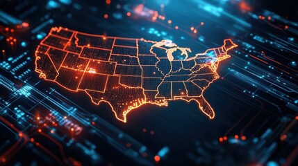 glowing digital map of usa representing global connectivity and data transfer 3d illustration