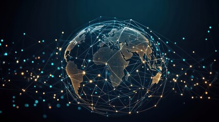 Poster - illustration of global communication and networking with a globe connected by lines and dots. ai gen