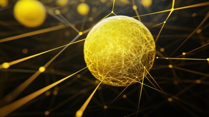 Poster - The yellow bright sphere shape object that has been connected with the link of the bright line that portray the connection between each sphere to something similar like network or connection. AIGX03.